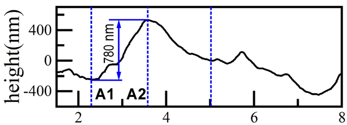 Height profile across the first-order surface structure.